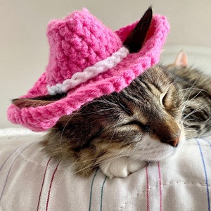 Pink Cowboy Hat for Cats, Cowgirl Cat Hat, Cute Halloween Costume for Cats, Small Cowboy hat for Pets, Feline Texas Country Western Cat Hat image 1