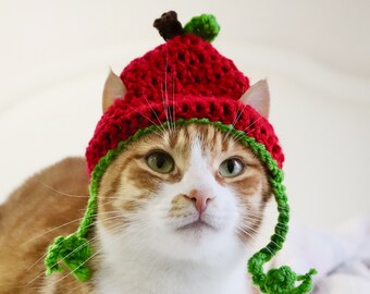 Apple Hat for Cats, Crochet Apple Hat for Cats and Toy Dog Breeds, Cat Accessories, Funny Summer Hat for Cats and Small Dogs, Cat Photo Prop