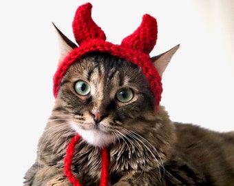 Chapeau de chat du diable, Costume d’animal de compagnie du diable, Cornes du diable pour chats, Costume du diable pour petits chiens, Costume de chat d’Halloween, Costume d’animal de compagnie drôle