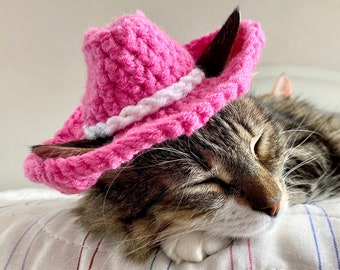 Pink Cowboy Hat for Cats, Cowgirl Cat Hat, Cute Halloween Costume for Cats, Small Cowboy hat for Pets, Feline Texas Country Western Cat Hat