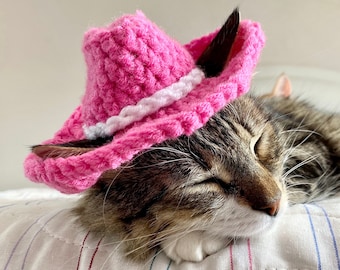 Pink Cowboy Hat for Cats, Cowgirl Cat Hat, Cute Halloween Costume for Cats, Small Cowboy hat for Pets, Feline Texas Country Western Cat Hat