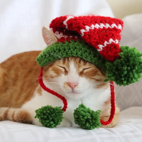 Chapeau de lutin pour chats, chapeau de lutin, chapeau de chat pour les fêtes, chapeau de Noël pour chats et chatons, chapeau de chat de Noël, chapeau de chat elfe, accessoire de Noël pour chat