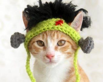 Chapeau de chat Frankenstein, chapeau Frankenstein pour animaux de compagnie, chapeau de chat d'Halloween, chapeau d'Halloween pour chats, chapeau de monstre chat, chapeau de Frankenstein pour petits chiens