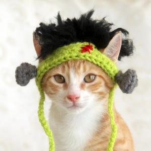 Frankenstein Cat Hat, Frankenstein Hat for Pets, Halloween Cat Hat, Halloween Hat for Cats, Cat Monster Hat, Frankenstein Hat for Small Dogs image 1