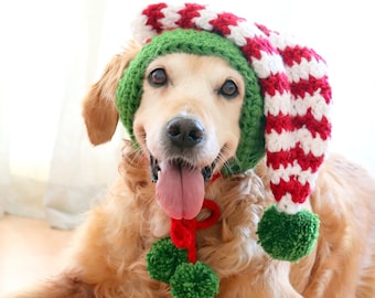 XL Size Christmas Elf Hat for Large Breed Dogs (makes a great holiday photo prop!)