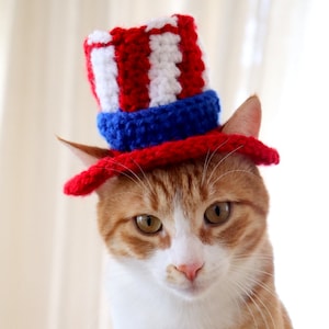 Uncle Sam Hat for Cats, 4th of July Cat Accessory, Independence Day Photo Prop, Uncle Sam Cat Costume, Patriotic 4th of July Attire for Cats