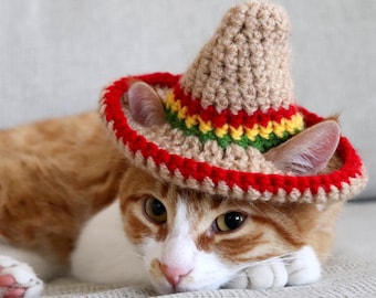 Cat Sombrero, Sombrero for Cats, Sombrero Hat with Ear Holes for Cats and XS Dogs, Cinco de Mayo Cat Hat, Fiesta Hat for Cats, Taco Cat Hat