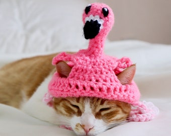 Flamingo Hat for Cats, Fun Summer Feline Photoprop / Pet Accessory, Cute Bird Cat Hat Gift Idea for Cat Owner