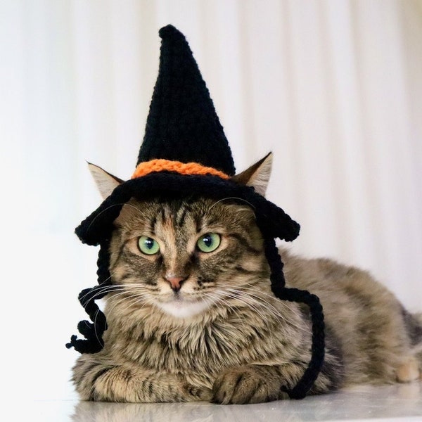 Sombrero de gato bruja, sombrero de bruja para gatos, disfraz de gato de Halloween, sombrero de Halloween para gatos, sombrero de bruja para perro pequeño, sombrero de mascota de Halloween, mascotas de perro bruja