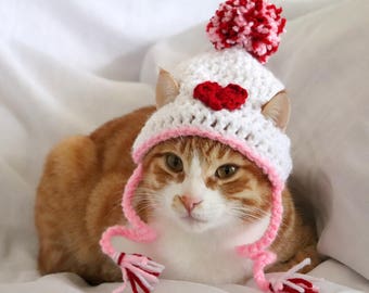 Chapeau Saint Valentin pour chat, Bonnet coeur pour chat, Accessoires chat Saint Valentin, Bonnet coeur pour chats/chatons/petits chiens, Chat de la Saint-Valentin