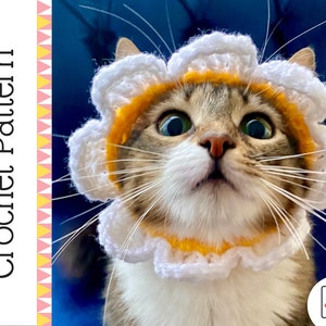 CROCHET PATTERN: Cat Flower Headband / Collar. Instant Download PDF Crochet Instructions for Flower Costume for Pets with Video Support image 1