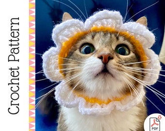 CROCHET PATTERN: Cat Flower Headband / Collar. Instant Download PDF Crochet Instructions for Flower Costume for Pets with Video Support