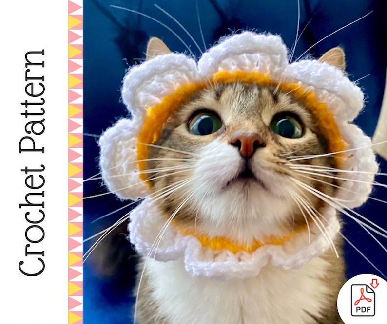 CROCHET PATTERN: Cat Flower Headband / Collar. Instant Download PDF Crochet Instructions for Flower Costume for Pets with Video Support image 1