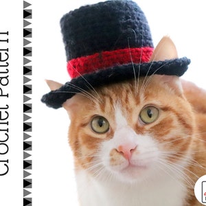 Crochet Pattern: Top Hat for Cats, Crochet Top Hat Pattern with Ear Holes for Cats / XS Dog Breeds, New Years Crochet Pattern for Pets image 1