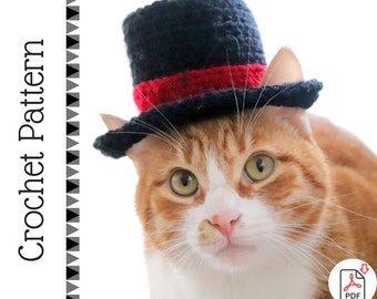 Crochet Pattern: Top Hat for Cats, Crochet Top Hat Pattern with Ear Holes for Cats / XS Dog Breeds, New Years Crochet Pattern for Pets