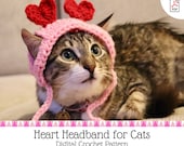Crochet Pattern Valentines Day Heart Headband for Cats with Ear Holes and Chin Straps, Valentines Themed Digital Crochet Pattern for Pets