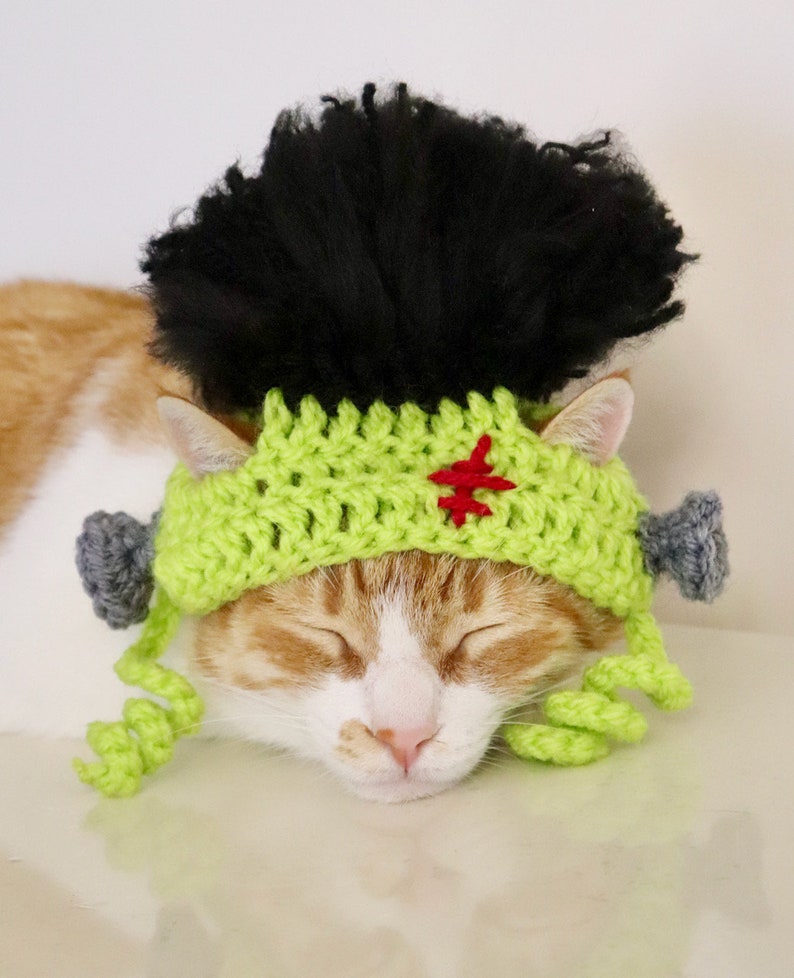Frankenstein Cat Hat, Frankenstein Hat for Pets, Halloween Cat Hat, Halloween Hat for Cats, Cat Monster Hat, Frankenstein Hat for Small Dogs image 3