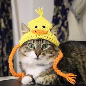 Duck Hat for Cats, Cute Yellow Ducky Cat Hat with Ear Holes, Easy Cat Halloween Costume Ideas, Funny Gift for Cat Lover, Crochet Pet Hats image 5