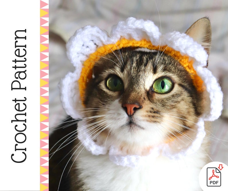 CROCHET PATTERN: Cat Flower Headband / Collar. Instant Download PDF Crochet Instructions for Flower Costume for Pets with Video Support image 2