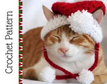 Santa Cat Hat Häkelanleitung, lustige und festliche Weihnachtshäkelanleitung für Katzen und Kätzchen, schnell und anfängerfreundlich