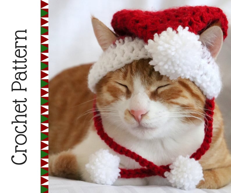 Santa Cat Hat Crochet Pattern, Fun and Festive Christmas Crochet Pattern for Cats and Kittens, Quick and Beginner Friendly image 1