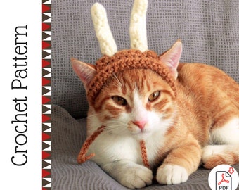 Modèle de crochet : bandeau de renne pour chats, modèle de crochet de costume de chapeau de bois de cerf de Noël pour chats / petits chiens, PDF téléchargement instantané