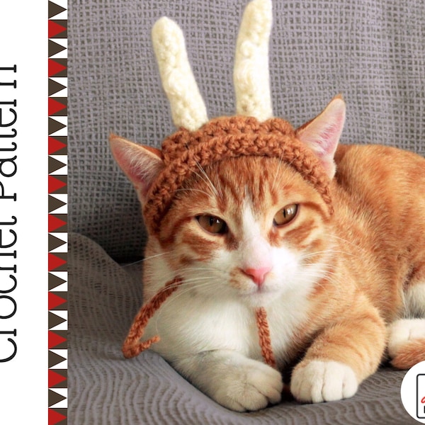 Crochet Pattern: Reindeer Headband for Cats, Christmas Deer Antler Hat Costume Crochet Pattern for Cats / Small Dogs, PDF Instant Download