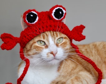 Crab Hat for Cats, Funny Feline Crab Accessory / Costume, Crab Hat with Ear Holes for Small Pets, Crab Cat Hat / Small Dog Hat