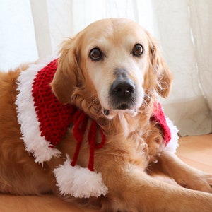 Santa Dog Cape, Christmas Photo Prop / Pet Accessory for Medium - Large Dogs, Red and White Fluffy Christmas Cape for Dogs