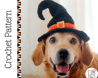 Crochet Pattern: Witch Hat for Large Dogs, Crochet Witch Pet Costume Hat, Witch Dog Hat PDF Pattern for Digital Download