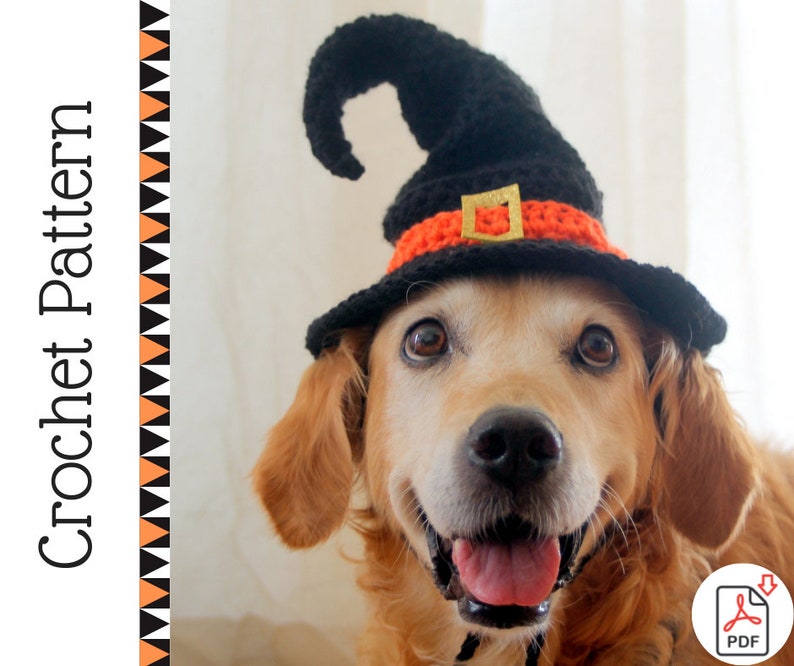 Crochet Pattern: Witch Hat for Large Dogs, Crochet Witch Pet Costume Hat, Witch Dog Hat PDF Pattern for Digital Download zdjęcie 1