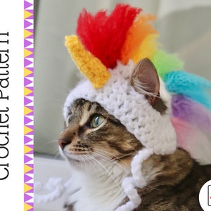 Crochet Pattern for Unicorn Cat Hat, Crochet Unicorn Hat Pattern for Cats / XS Dogs, Easy Crochet Pet Costume Pattern, Cat Hat Pattern image 1