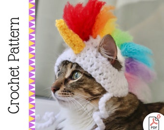 Crochet Pattern for Unicorn Cat Hat, Crochet Unicorn Hat Pattern for Cats / XS Dogs, Easy Crochet Pet Costume Pattern, Cat Hat Pattern