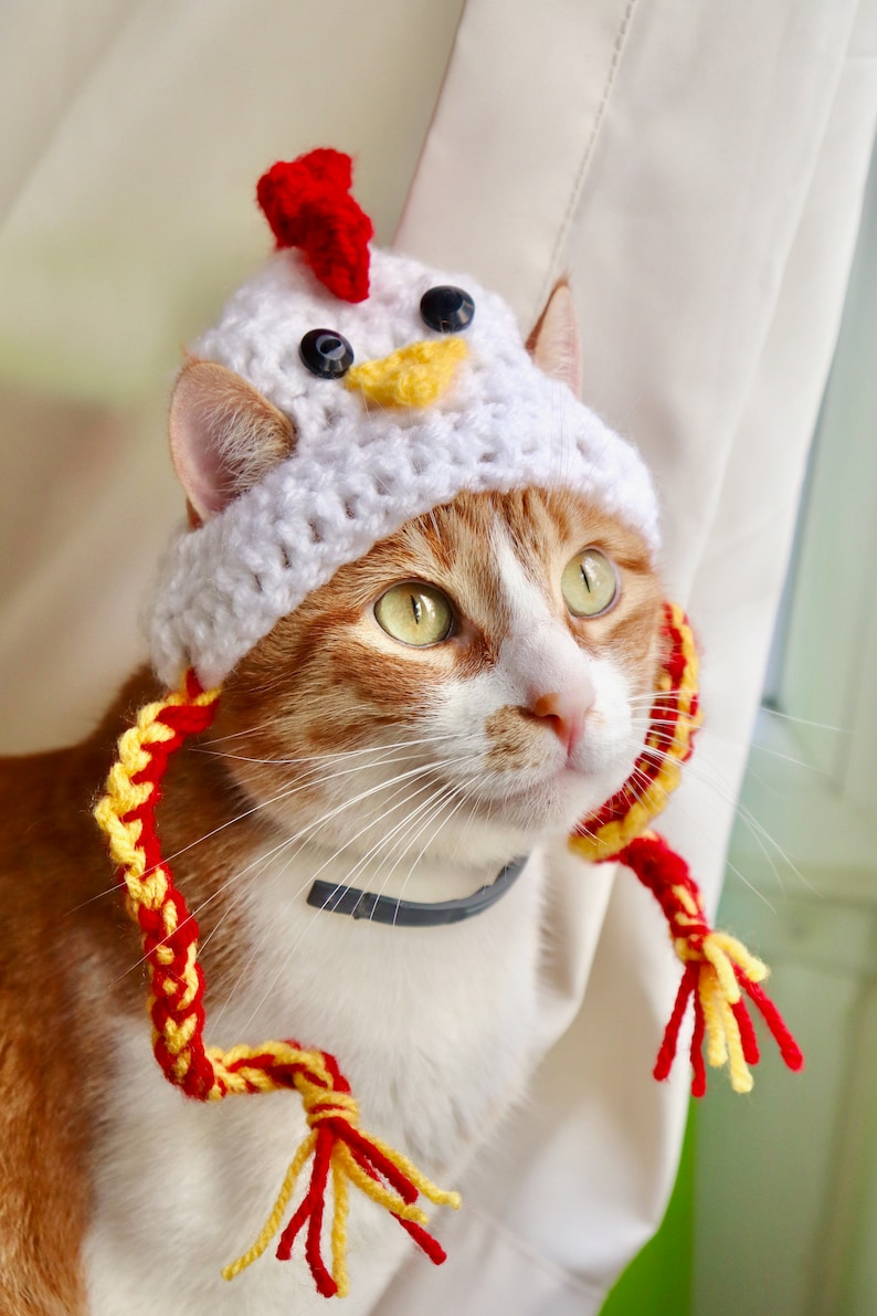 Chicken Hat for Cats Funny White Rooster Cat Hat with Ear Etsy