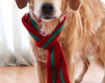 Striped Dog Scarf, Red and Green Christmas Scarf for Small, Medium