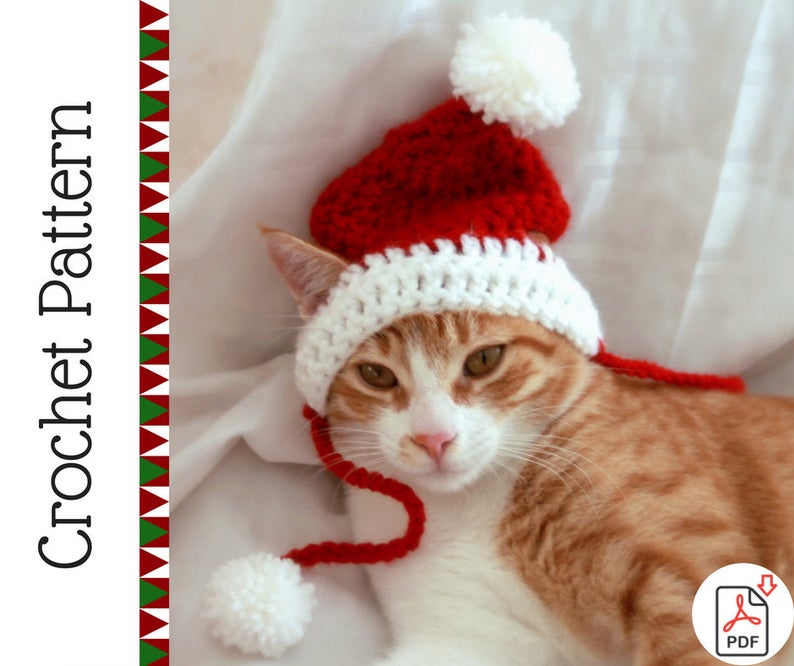 Santa Cat Hat Crochet Pattern, Fun and Festive Christmas Crochet Pattern for Cats and Kittens, Quick and Beginner Friendly image 3