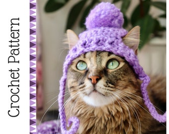 Crochet Cat Hat Pattern, Quick and Easy Crochet Pattern for Cats, Downloadable Pattern to DIY Textured Cat Beanie with Ear Holes and Ribbing