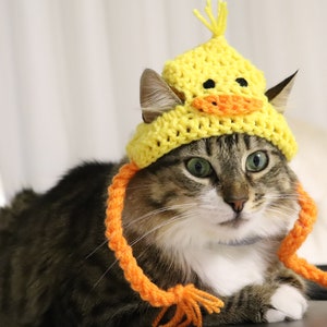 Duck Hat for Cats, Cute Yellow Ducky Cat Hat with Ear Holes, Easy Cat Halloween Costume Ideas, Funny Gift for Cat Lover, Crochet Pet Hats image 6