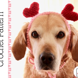 Crochet Pattern: Valentine’s Day heart headband for large dogs, PDF instructions / digital download for crochet heart boppers for dogs