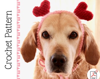 Haakpatroon: Valentijnsdag harthoofdband voor grote honden, PDF-instructies / digitale download voor gehaakte hartenboppers voor honden