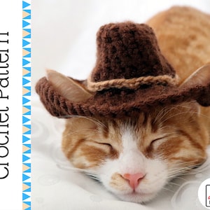 Patrón de Ganchillo: Sombrero de Vaquero para Gatos con Orificios para las Orejas, Patrón en PDF para Tejer un Sombrero/Disfraz de Vaquero de Gato, Patrón de Ganchillo para Amantes de los Gatos
