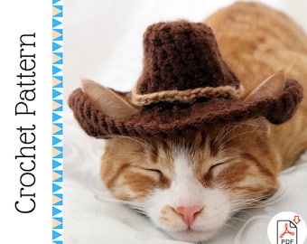 Häkelanleitung: Cowboyhut für Katzen mit Ohrlöchern, PDF Anleitung zum Häkeln einer Katze Cowboyhut / Kostüm, Häkelanleitung für Katzenliebhaber