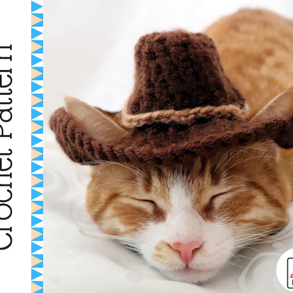 Crochet Pattern: Cowboy Hat for Cats with Ear Holes, PDF Pattern to Crochet a Cat Cowboy Hat / Costume, Crochet Pattern for Cat Lovers