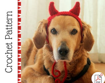 Crochet Pattern: Devil horn costume headband with ear holes for large dogs, digital PDF pattern / instant download to crochet pet devil horn