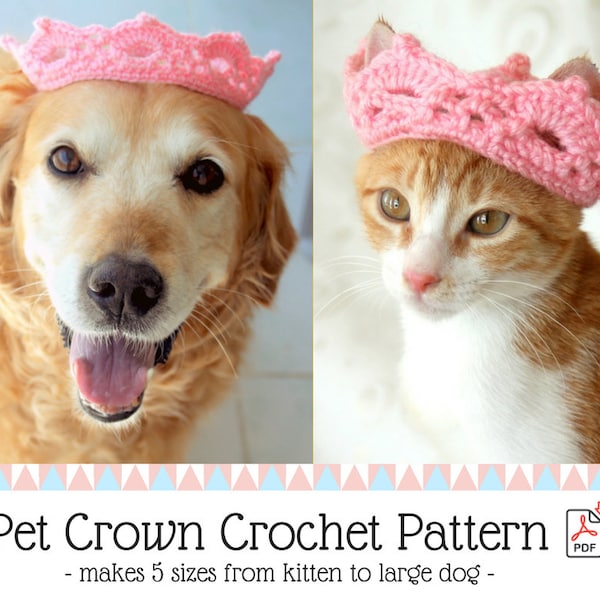 Crochet Pet Crown Pattern - PDF Crochet Pattern - Makes Crown / Tiara for Small Pets, Rabbits, Cats, Small - Medium - Large Dog Breeds