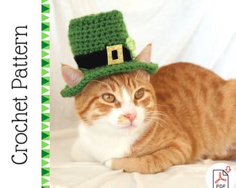 Haakpatroon: Kabouterhoed voor katten, St. Patrick's Day kattenhoedpatroon, Kabouterhoed haakpatronen voor katten, haken voor huisdieren