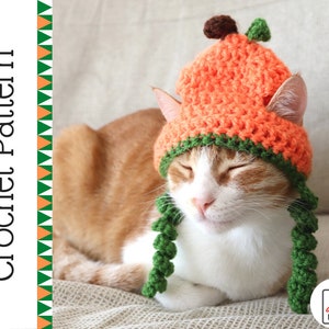 Crochet Pumpkin Hat Pattern for Cats - Extra Small Dogs, Jackolantern Cat Hat Crochet Pattern, Halloween / Fall Crochet Pattern for Pets