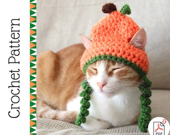 Crochet Pumpkin Hat Pattern for Cats - Extra Small Dogs, Jackolantern Cat Hat Crochet Pattern, Halloween / Fall Crochet Pattern for Pets