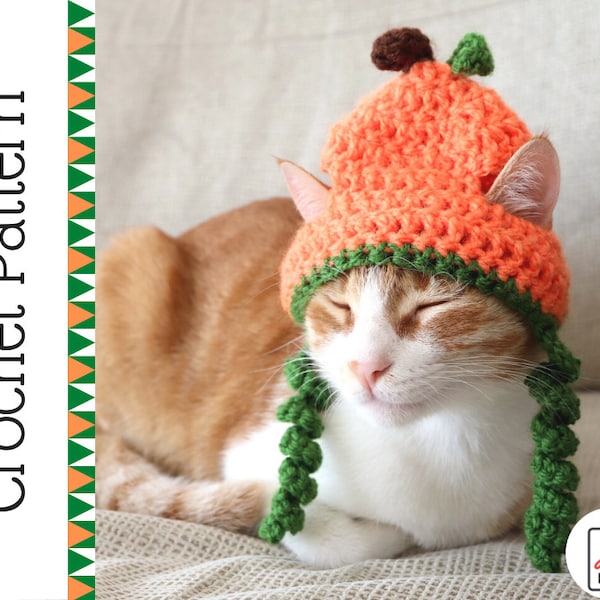 Crochet Pumpkin Hat Pattern for Cats - Extra Small Dogs, Jackolantern Cat Hat Crochet Pattern, Halloween / Fall Crochet Pattern for Pets