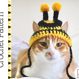 Crochet Pattern for Bumble Bee Cat Hat, Crochet Bee Hat Pattern for Cats / XS Dogs, Easy Crochet Pet Costume Pattern, Cat Hat Pattern